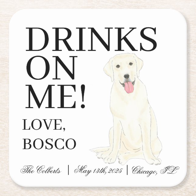 Personalisierte White Labrador Hunde Hochzeit Rechteckiger Pappuntersetzer (Vorderseite)