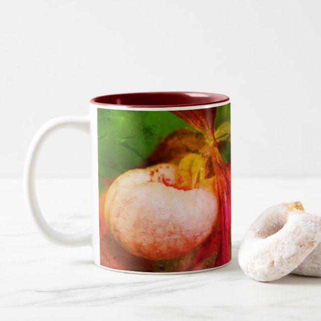 Personalisierte White Lady Slipper Floral Art Zweifarbige Tasse (Mit Donut)