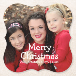 Personalisierte White Script Frohe Weihnachten Fot Untersetzer