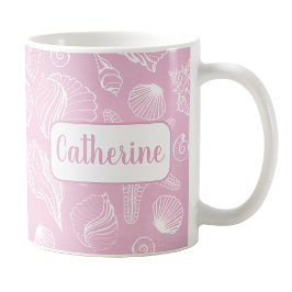 Personalisierte White Seashells Pink Beach Tasse