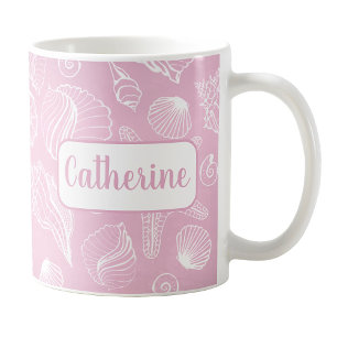 Personalisierte White Seashells Pink Beach Tasse