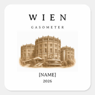 Personalisierte Wien Gasometer Name & Jahr Quadratischer Aufkleber