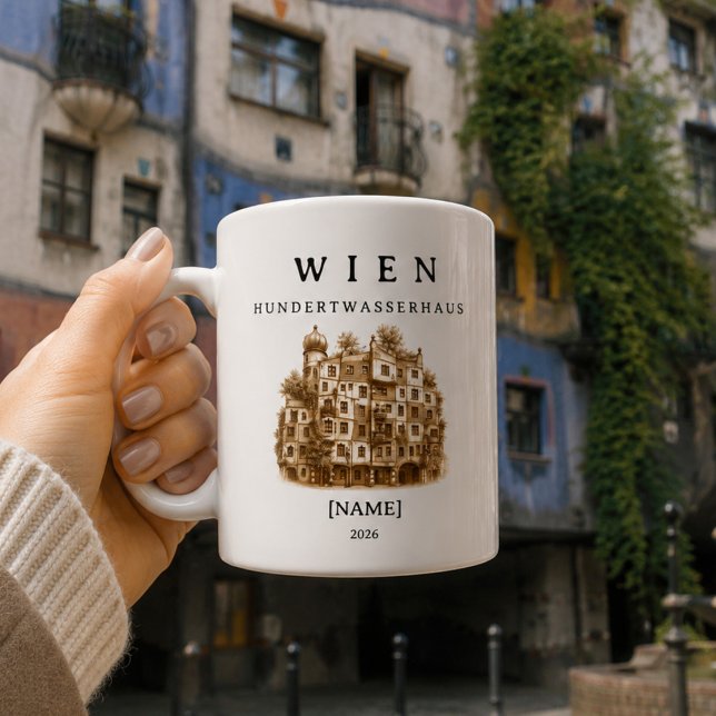 Personalisierte Wien Hundertwasserhaus Tasse (Dein Name. Dein Wien. Dein Hundertwasserhaus)