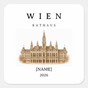 Personalisierte Wien Rathaus Name & Jahr Quadratischer Aufkleber