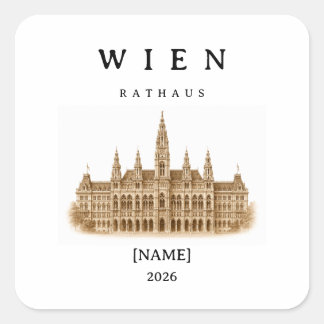 Personalisierte Wien Rathaus | Name & Jahr Quadratischer Aufkleber