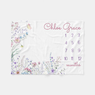 PERSONALISIERTE WILDBLUME Baby Girl Milestone Blan Fleecedecke