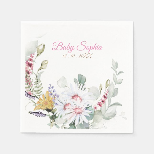 Personalisierte Wildblume Baby in Bloom Baby Serviette (Vorderseite)