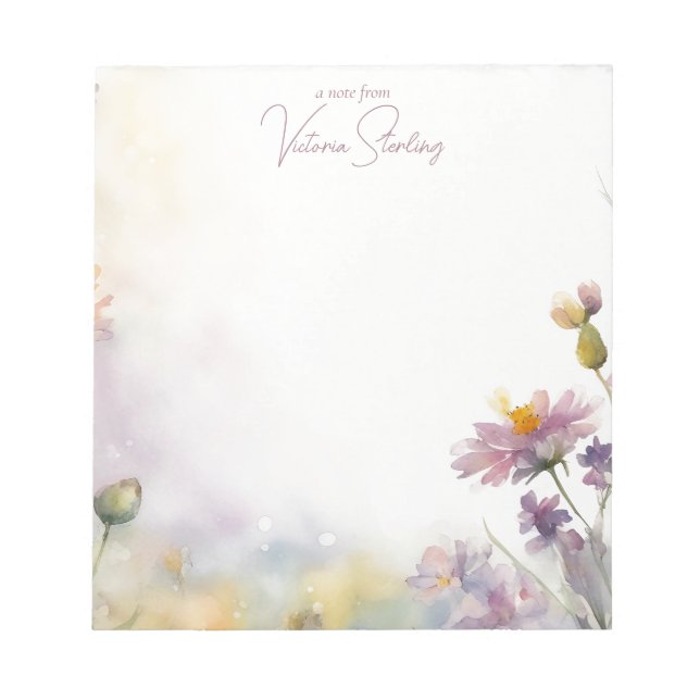 Personalisierte Wildblume Blumenweiß, rosa Notepad Notizblock (Vorderseite)