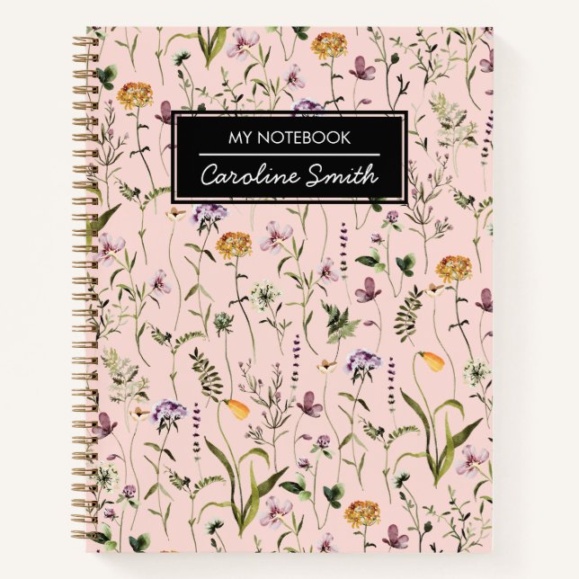 Personalisierte Wildblume Garten Blumenmuster Notizbuch (Vorderseite)