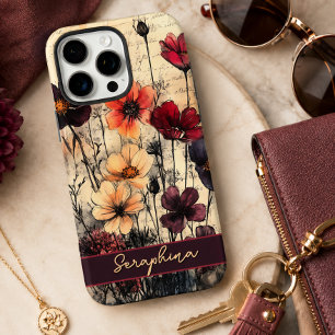 Personalisierte Wildblume Poppies Dark Red & Lila iPhone 16 Pro Max Hülle