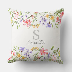 Personalisierte Wildblume Wasserfarbe Kissen
