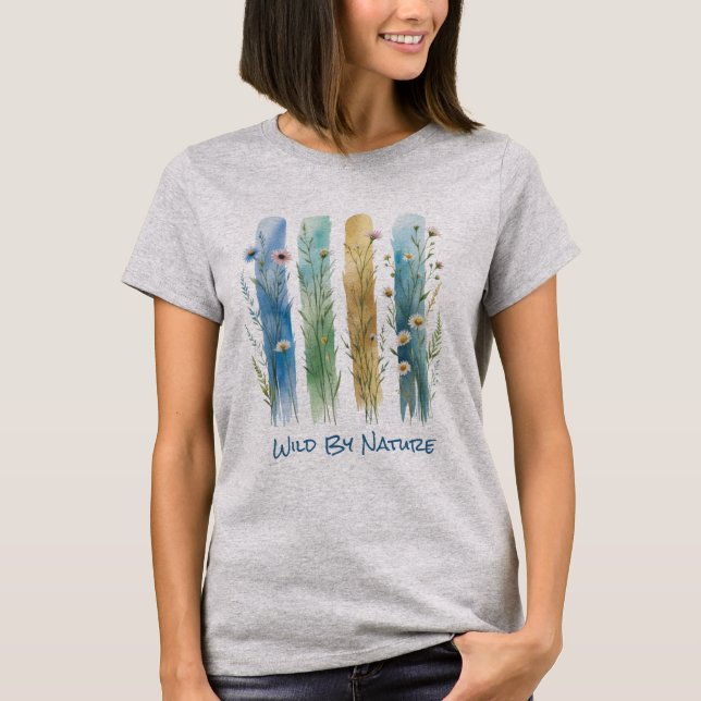 Personalisierte Wildblumen Brush Stroke Blue Green T-Shirt (Vorderseite)
