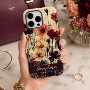 Personalisierte Wildblumen-Mohnblumen Dunkelrot & iPhone 16 Pro Max Hülle