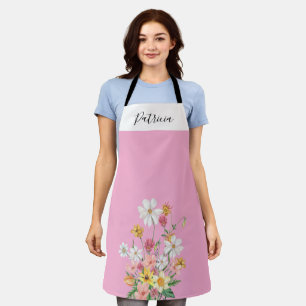Personalisierte Wildblumen Rosa Schürze