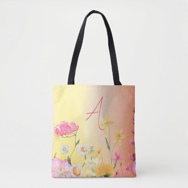 Personalisierte Wildblumen rosa und gelb Tasche (Vorderseite)