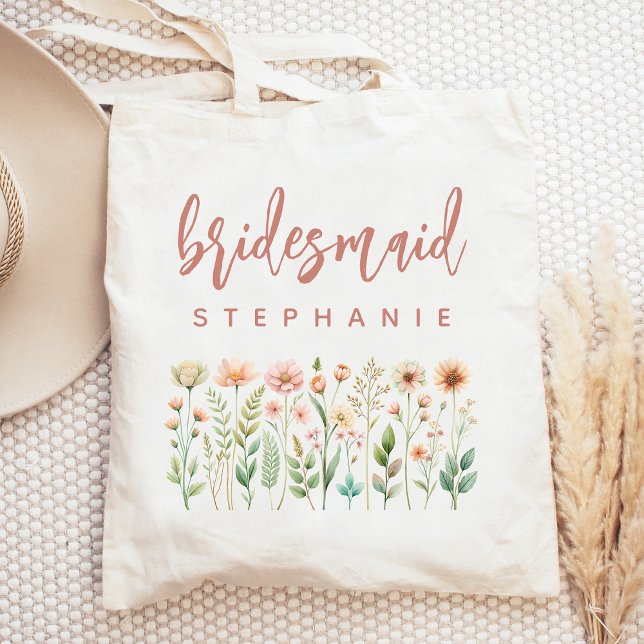 Personalisierte Wildblumen Rose Script Bridesmaid Tragetasche (Von Creator hochgeladen)