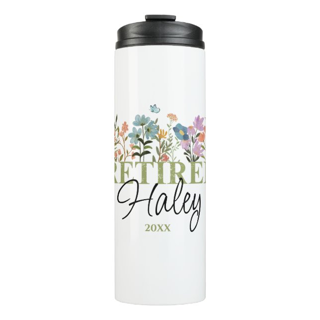 Personalisierte Wildblumen Ruhestand, Blumenbezug Thermosbecher (Vorderseite)