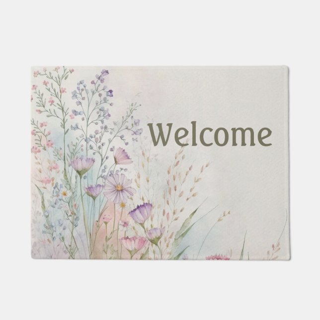 Personalisierte Wildblumen Watercolor Willkommen Fußmatte (Vorderseite)