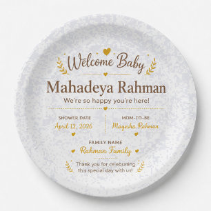 Personalisierte Willkommens-Baby-Shower-Teller Pappteller
