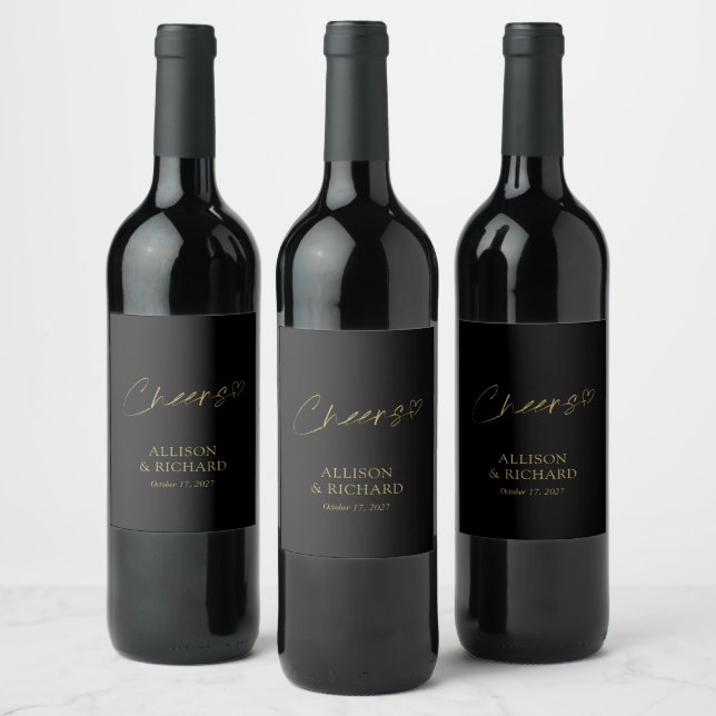 Personalisierte Wine Labels für Schwarz und Gold Weinetikett (Flaschen)