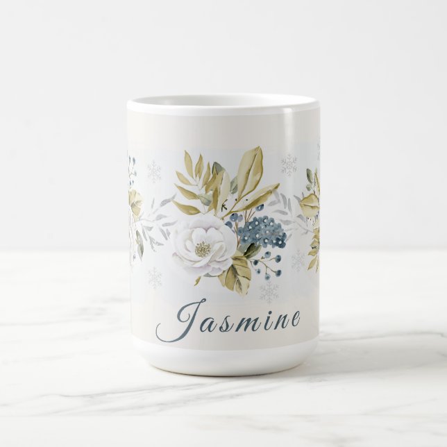 Personalisierte Winter-Botanik-Blumen Kaffeetasse (Mittel)