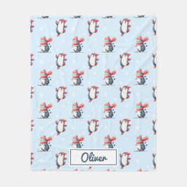 Personalisierte Winter-Pinguin-Jungen-Fliesblanke Fleecedecke