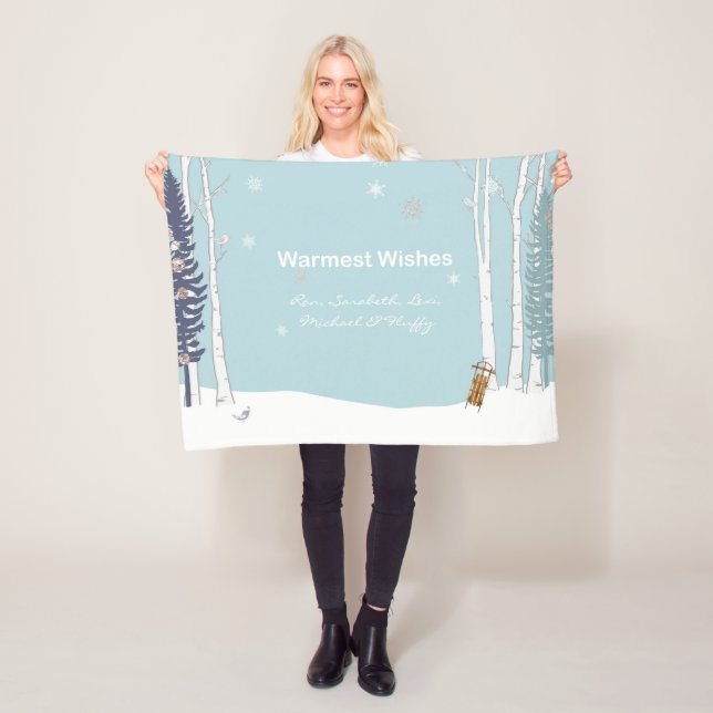 Personalisierte Winterschneeszene Fleecedecke (Beispiel)
