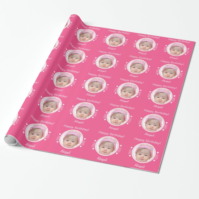 Personalisierte winzige Herzen Foto rosa Geschenkpapier (Ungerollt)