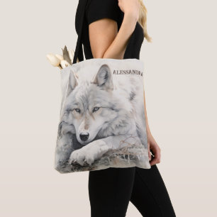 Personalisierte Wolf Tote Bag - Individuelle Name- Tasche