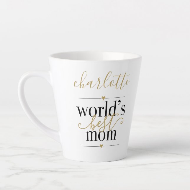 Personalisierte Wolken Beste Mama Schwarz und Gold Milchtasse (Links)