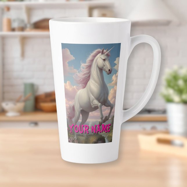 Personalisierte Wolken Milchtasse (Personalized White Unicorn Clouds Latte Mug)