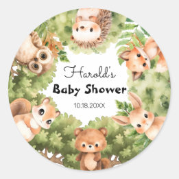 Personalisierte Woodland Boy Babydusche Runder Aufkleber