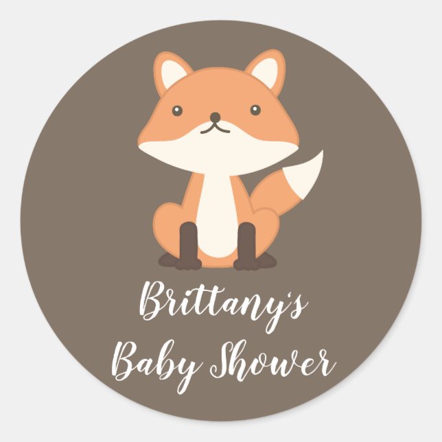 Personalisierte Woodland Fox Forest Baby Dusche Runder Aufkleber (Vorderseite)