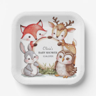 Personalisierte Woodland Themse Baby Dusche Pappteller