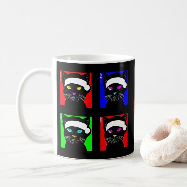 Personalisierte, wütende Schwarze Katze Weihnachte Kaffeetasse (Mit Donut)