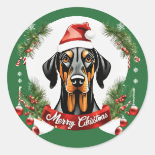 Personalisierte Xmas Doberman Dog Frohe Weihnachte Runder Aufkleber