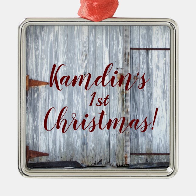 Personalisierte XMAS Ornament Weißwaschholz Stall  Aus Metall (Vorne)