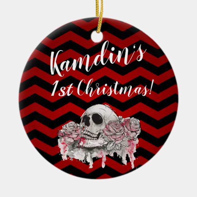 Personalisierte XMAS Rose des Schädels Ornament Zi (Vorne)