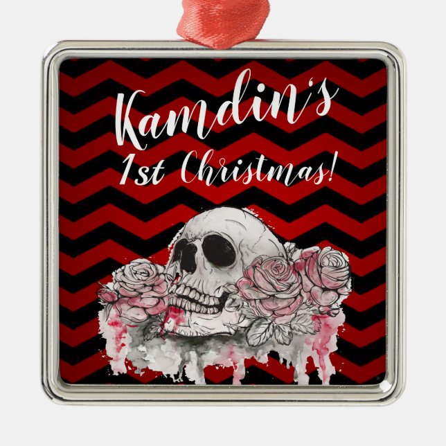 Personalisierte XMAS Rose des Schädels Ornament Zi (Vorne)
