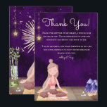Personalisierte Yoga Girl Meditation und Kristallw Dankeskarte<br><div class="desc">Dieses wunderschöne Dankeschön-Design zeigt ein Mädchen,  das Yoga praktiziert und Meditation auf einer schönen Matte neben Kristallen in einem Raum mit einer wunderschönen lila Wand,  die an die Kronchakra (Sahasrara) erinnert. Eine aufmerksame Danksagung liegt auf der Karte,  die mit Ihrem eigenen Text und Ihrer eigenen Unterschrift personalisiert werden kann.</div>