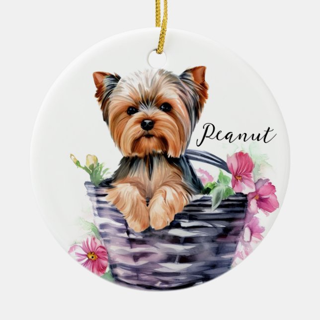 Personalisierte Yorkie im Wasserfall Kunst Keramik Ornament (Vorne)