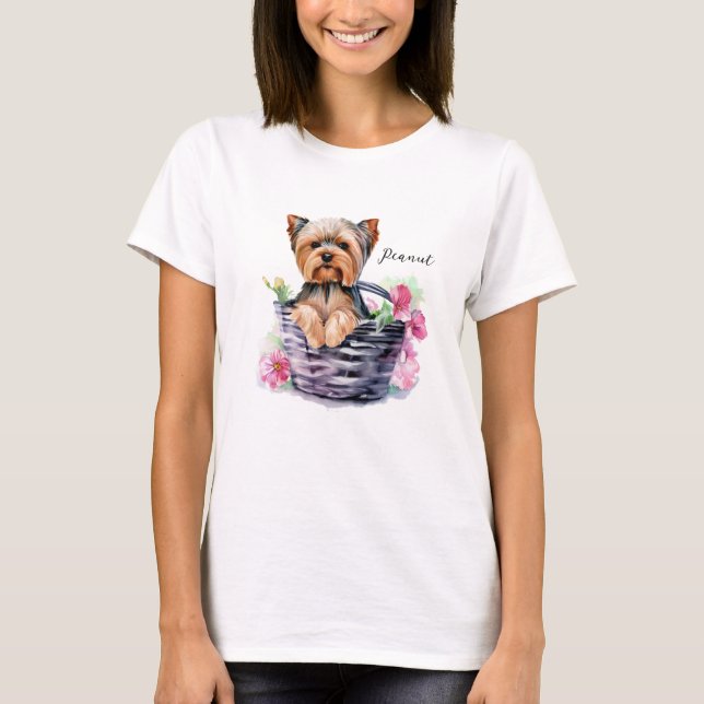 Personalisierte Yorkie im Wasserfall Kunst T-Shirt (Vorderseite)