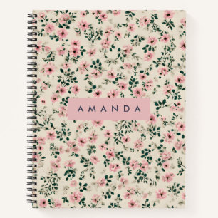 Personalisierte zarte rosa Blütenblume floral Notizbuch