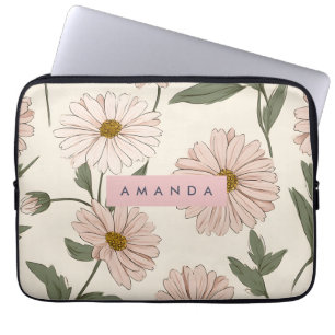 Personalisierte zarte rosa Gänseblümchen-Illustrat Laptopschutzhülle