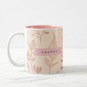 Personalisierte zarte Terrakotta-Blatt-Skizze Zweifarbige Tasse