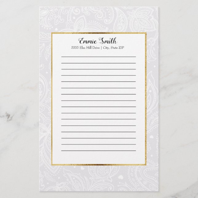 Personalisierte, zarte Weiße Paisley Lace Briefpapier (Vorderseite)