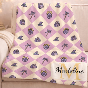 Personalisierte Zauberschule Monogramm Name Pink Fleecedecke
