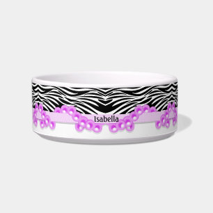 Personalisierte Zebra-Streifen und rosa Perlen Napf