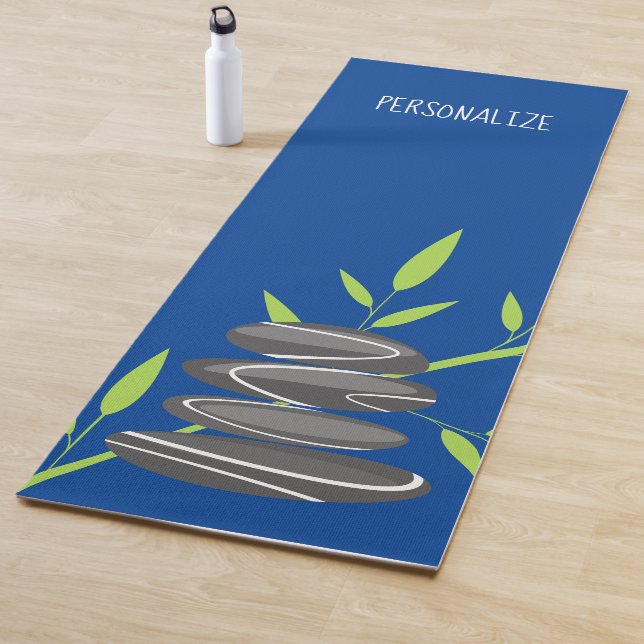 Personalisierte Zen-Steine und Bambusblau Pflanze Yogamatte (Beispiel)