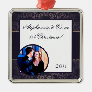 Personalisierte Zierdekoration Tiefe Lila Damast Silbernes Ornament